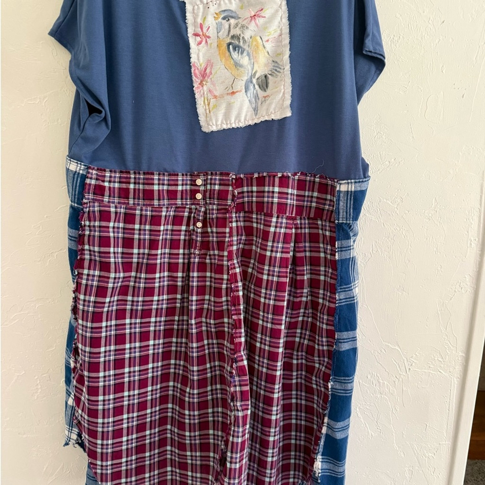 Handmade Upcycled T-Shirt Dress Patchwork Dragonfly Bird Art XL - Picture 4 of 6